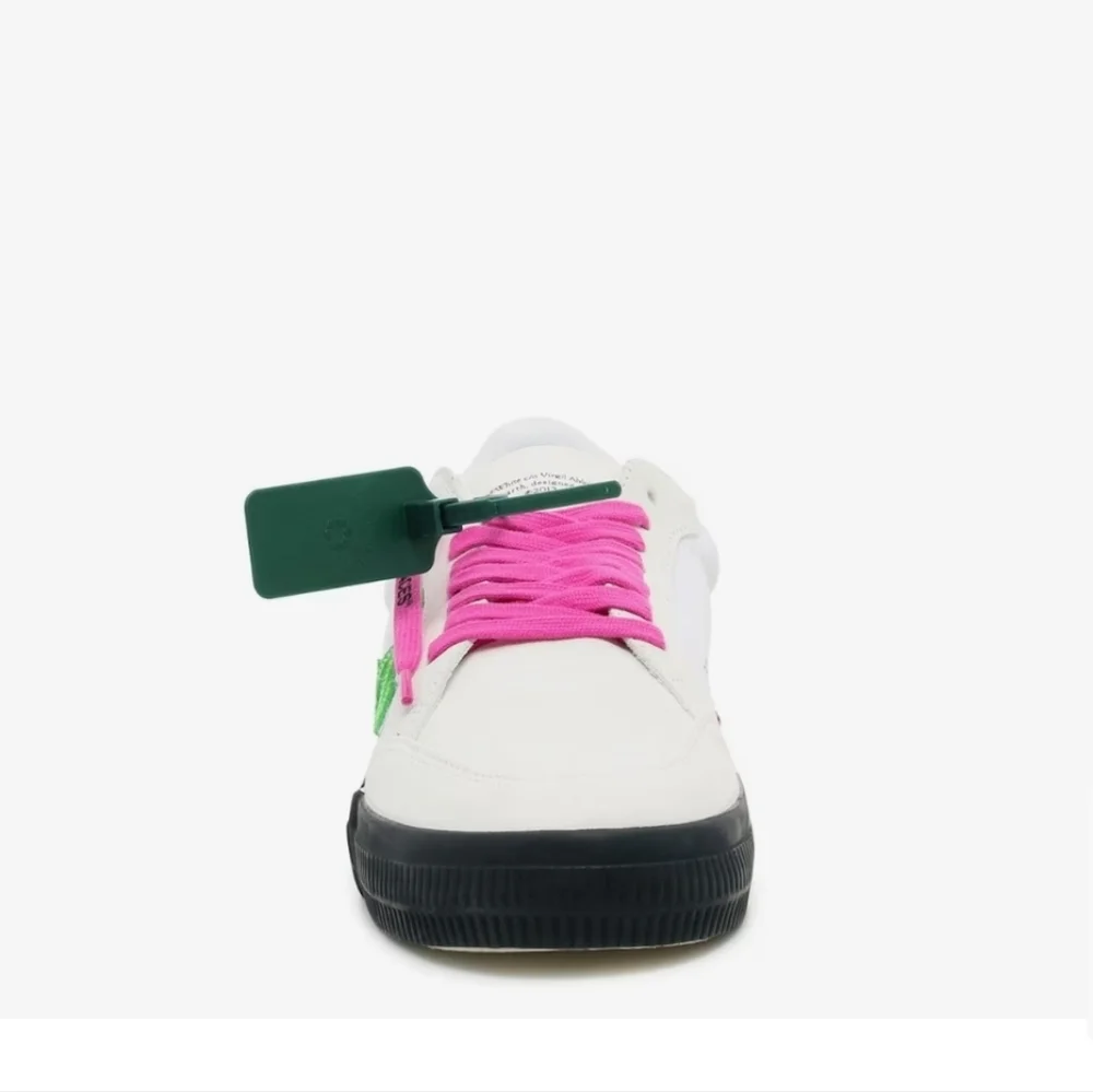 OFF WHITE, Low Vulcanized Sneaker, Men's, White/Magenta/Lime Green Canas & Suede - Picture 2 of 16
